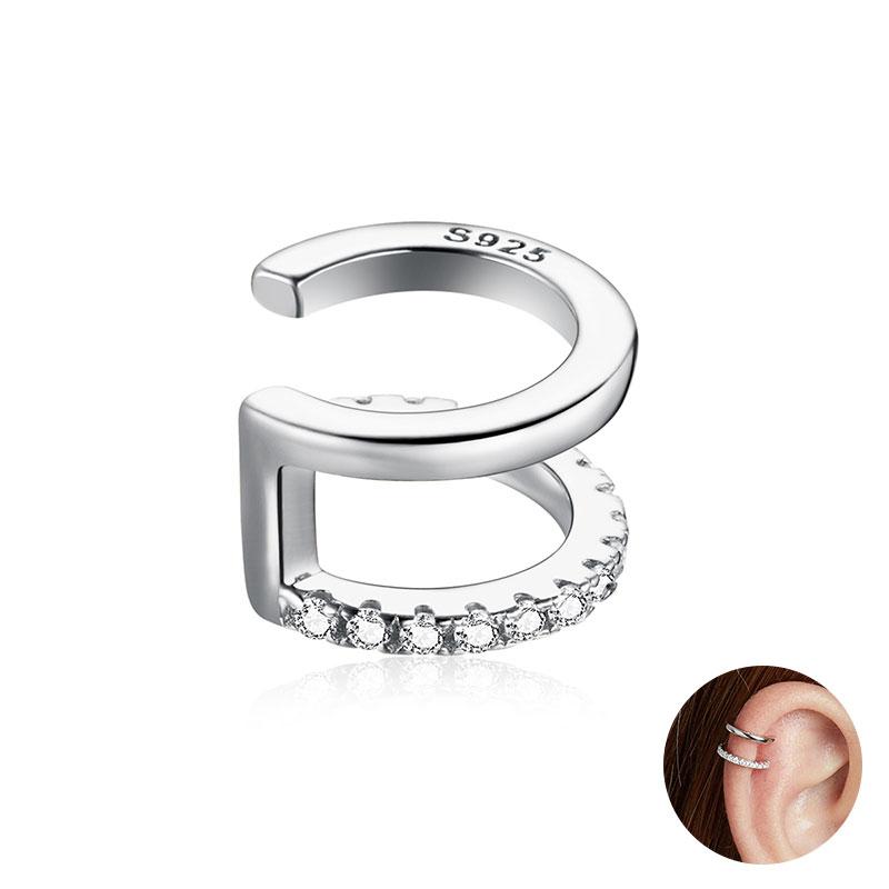 BAMOER 925 Silver Mono Clip Earrings for Girl CZ Platinum Plated Ear Cuffs Non Piercing for Women Wedding Party Jewelry