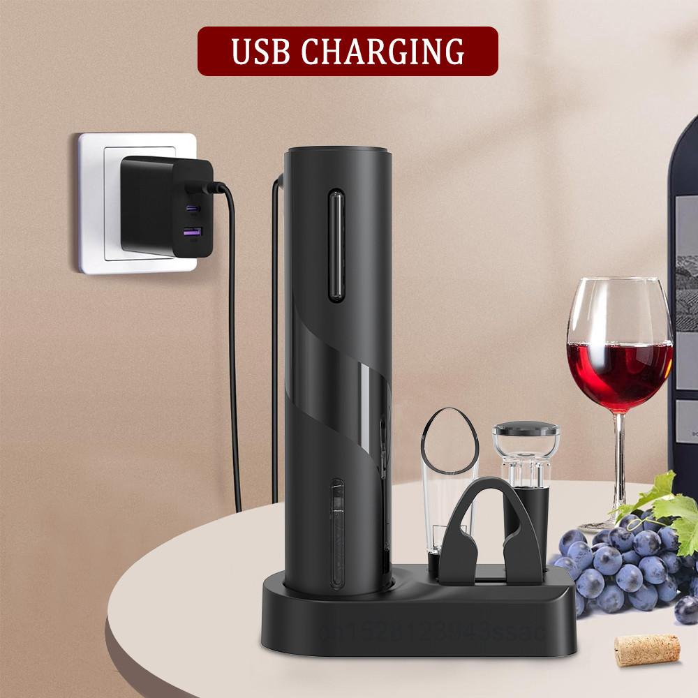 USB Rechargeable Red Wine Corkscrew Kitchen Accessories Automatic Wine Opener Foil Cutter Portable Electric Wine Bottle Opener