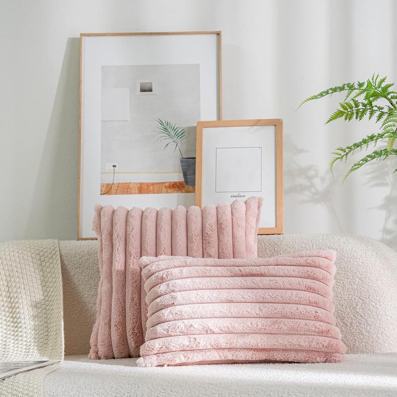 45x45cm Faux Rabbit Fur Pillowcase - Thick Fringed Super Soft Solid Color Sofa Decoration Cover