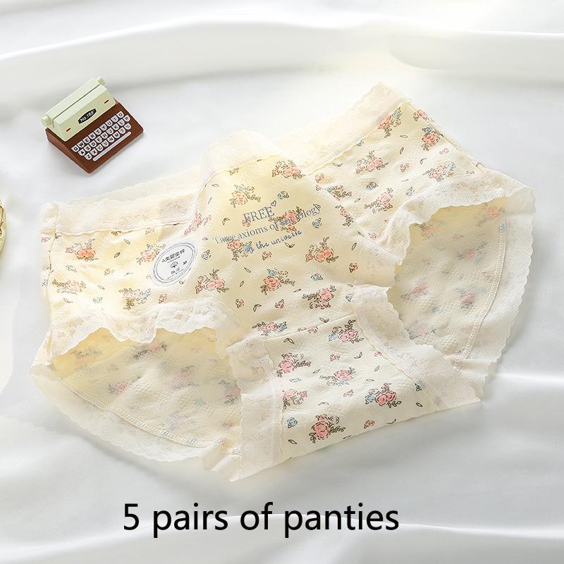 7A Antimicrobial Cotton Garden Floral Women's Panties Mid-waist Skin-friendly Non-marking Buttocks Anti-bacterial Crotch Teenage Panties Sleeps Retros