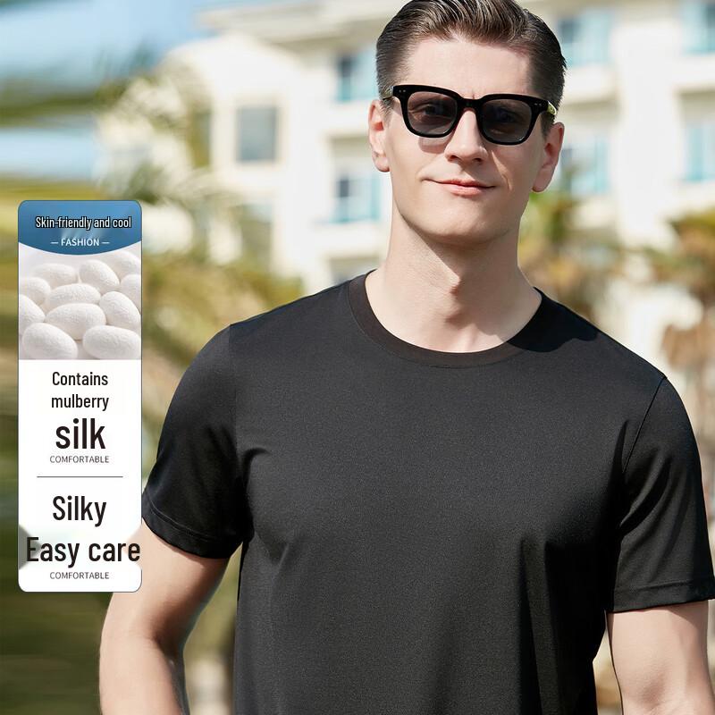Men s Mulberry Silk Blend Round Neck Short Sleeve T-Shirt XL