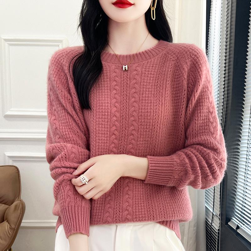 

2025 High-End Cable Knit Cashmere Sweater - Versatile, Warm, and Simple Round Neck Pullover for Autumn and Winter. XXL розовый