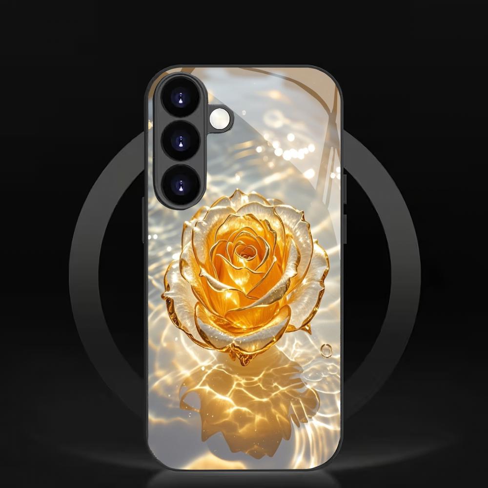 Rosenblüten Hartglas Handyhülle Geeignet für Samsung Galaxy S26 S25 S24 S23 S22 S20 FE/Ultra/Plus Anti-Drop Rückseite