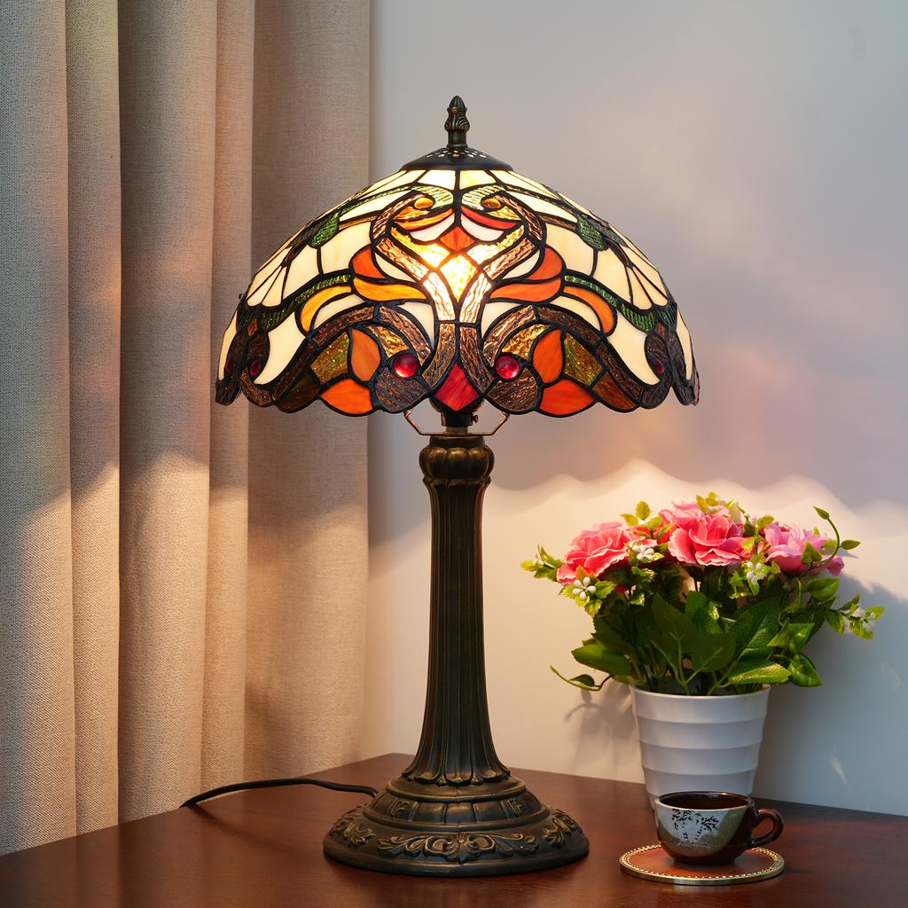 Retro Country Style Stained Glass Desk Light Home Decor Mediterranean Bedroom Bedside Table Lamp Restaurant Bar Cafe Night Light