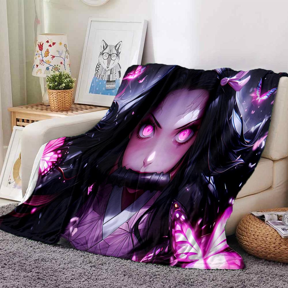 Butterfly Nezuko Fantasy Flannel Blanket, Soft Polyester, Modern Design, All-Season for Camping, Travel, Gifts for holidays or birthdays