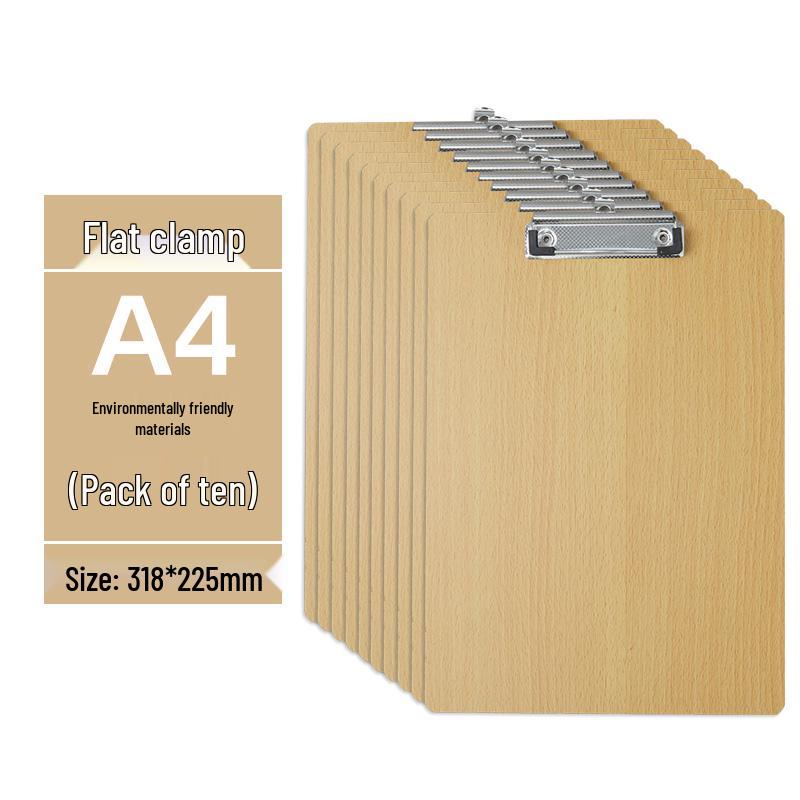 Zestaw 5 drewnianych podkładek z uchwytem na długopis, blokiem do pisania A4/A5 i teczką 16K - idealny do przyjmowania zamówień w restauracji i robienia notatek.