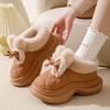 Comfort Thick Bottom Furry Women Cotton Shoes Waterproof PU Leather Cute Bowknot Winter Footwear Chunky Platform Snow Boots