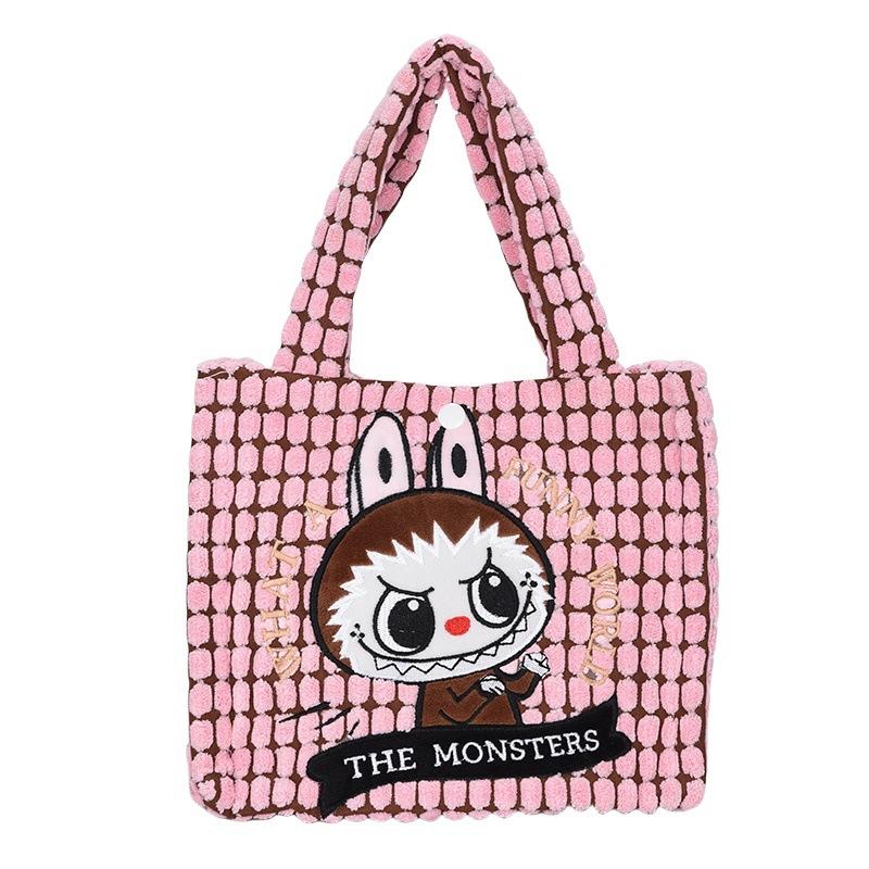 Cartoon Cute Handbag Female Student Versatile Makeup Storage Small Bag Girl Heart Plaid Embroidery Small Bag
