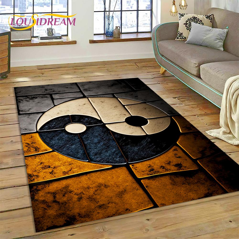 HD Nature Yin Yang 3D Chinese Tai Chi Bagua Rug Carpet for Living Room Bedroom Decor,Non-slip Decoration for Sofa Doormat Gift