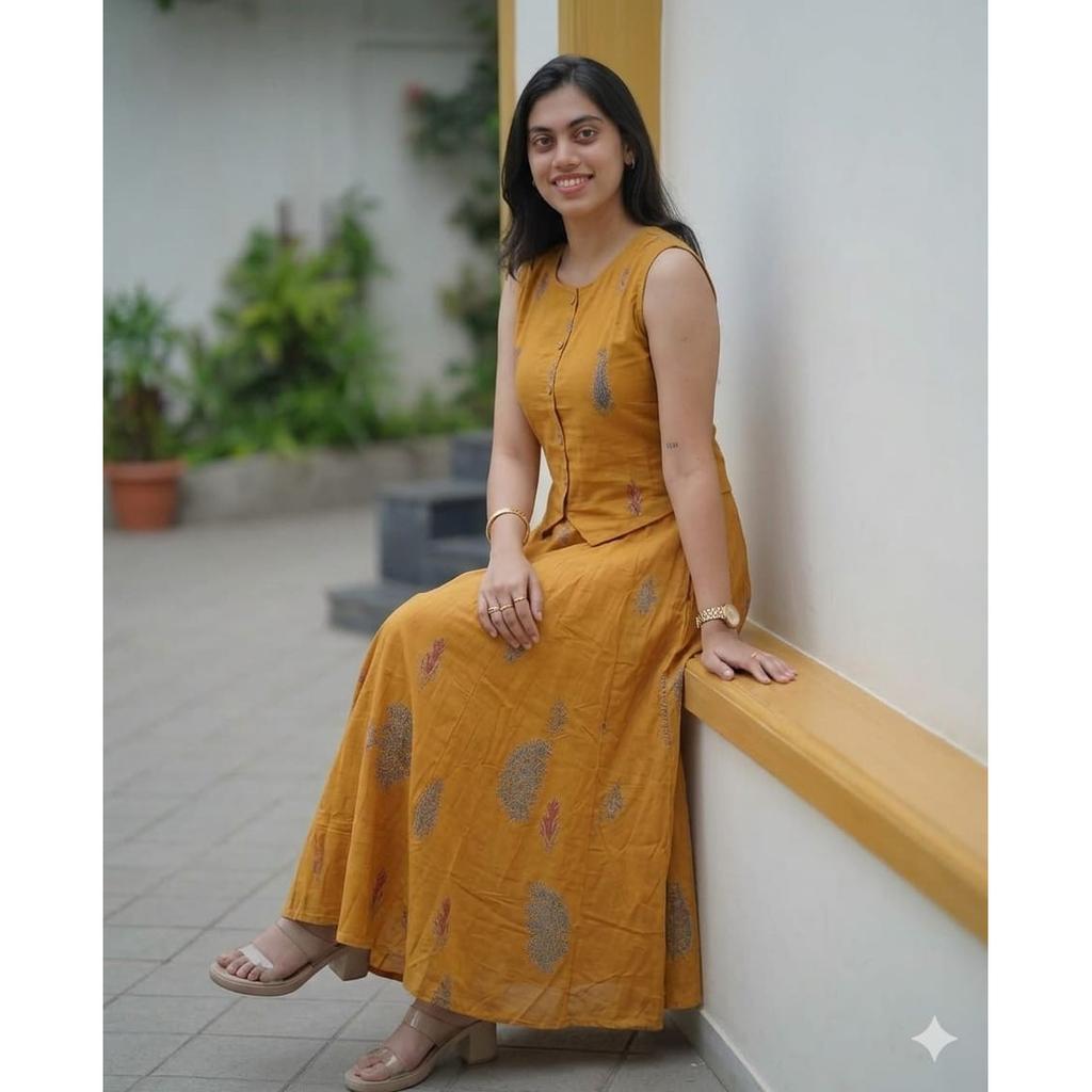 Women Sleeveless Summer Top Skirt Set Indian Bollywood Ethnic Kurti Set Dress