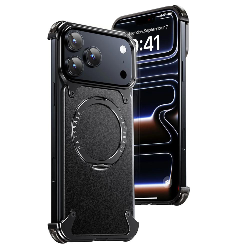 

Luxury Magnetic 360° Rotatable Ring Stand Leather Phone Case for iPhone 17 16 15 14 13 Pro Max For Magsafe Shockproof Bumper Cover For iPhone 17 Pro Max чёрный