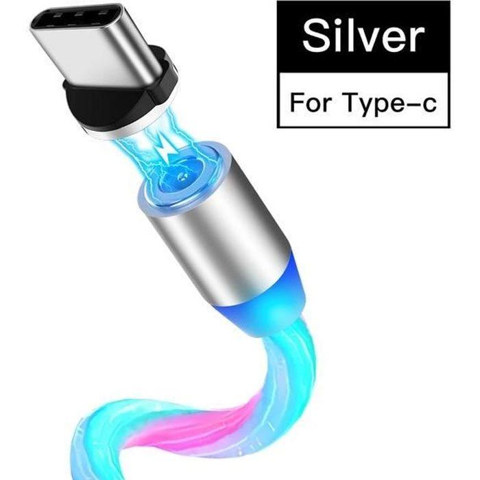 Chargeurs,Câble magnétique LED flux lumineux Micro USB Type C câble pour iPhone 11 Pro Samsung S20 - Type 1M-Colorful For Type C