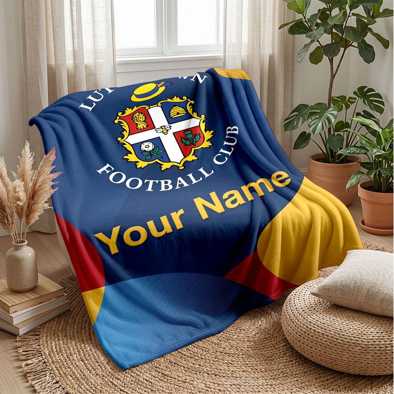 Luton Town Custom Name Text Flannel Blanket Soccer Logo Personalized Fleece Throw Blanket Special Gift For Sofa Bedroom Home