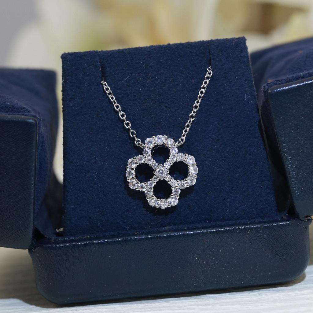 Classic Clover Full Diamond Necklace with Non Allergic Material Non Allergenic Material, 18k Thick Gold Electroplated Free Box Gift Jewelry
