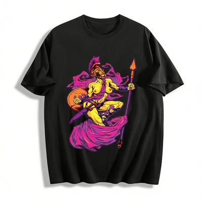 Ancient Greek Female God of War Retro Graphic Print Trendy Tee Pure Cotton T-shirt
