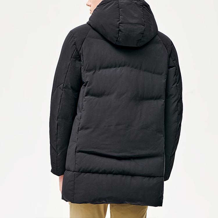 Fila Fleece Letter Hooded Mid-Length Down Jacket Men Outerwear Black F11M147902F-BK