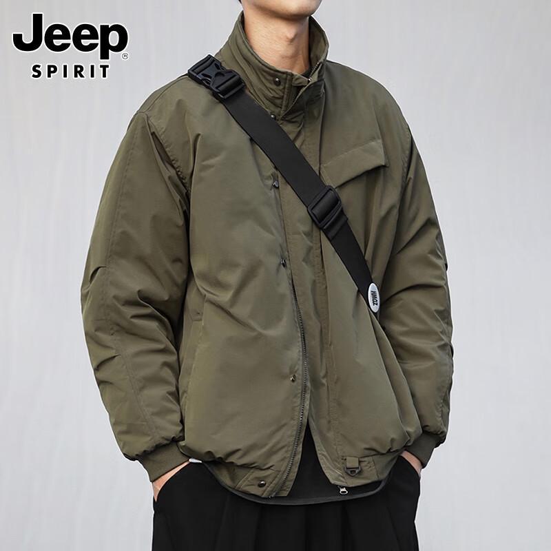 JEEP SPIRIT Men's Retro Plaid Stand-Collar Winter Jacket