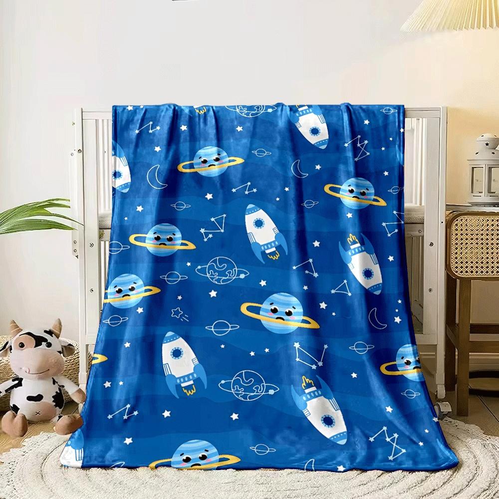 Cute space-themed pattern with rockets, planets, stars, constellations, moons. for all seasons blanket lunch break throw gift 80cm x 120cm