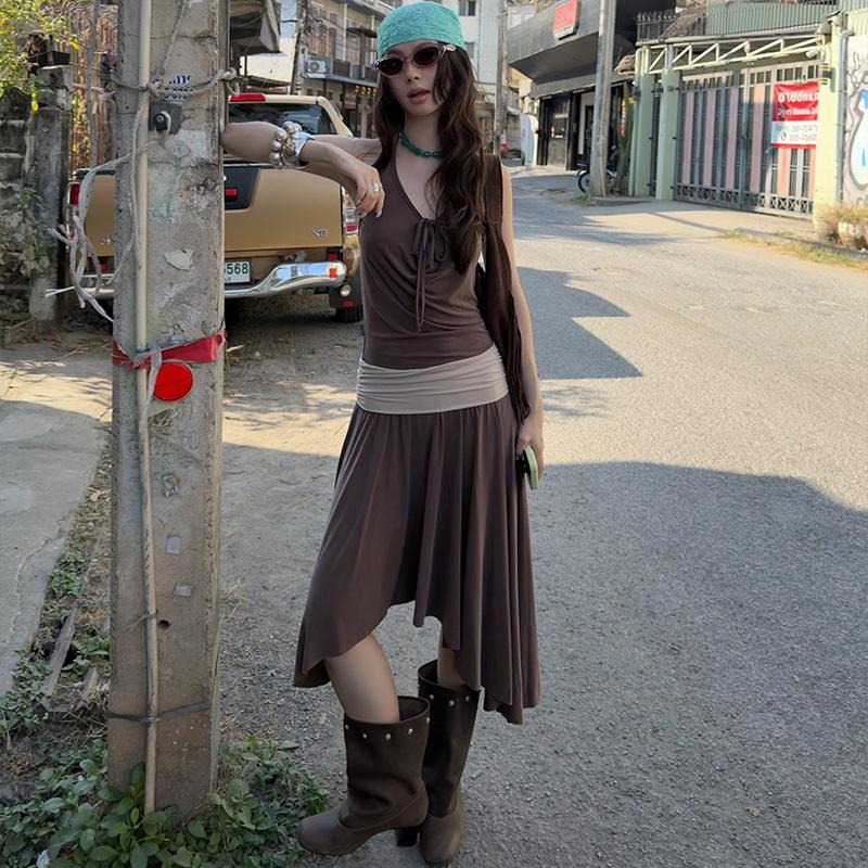 

Pure And Sensual Temperament Halter Neck Swing Neckline Women s Dress M кофейный