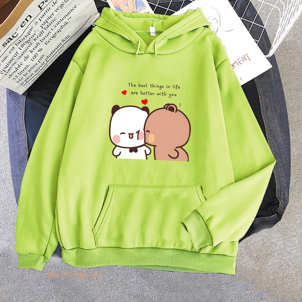 Panda Bear Love Heart Sweatshirts Women/Men Clothing Casual Long Sleeve Kawaii Printing Pullovers for Winter Fleece