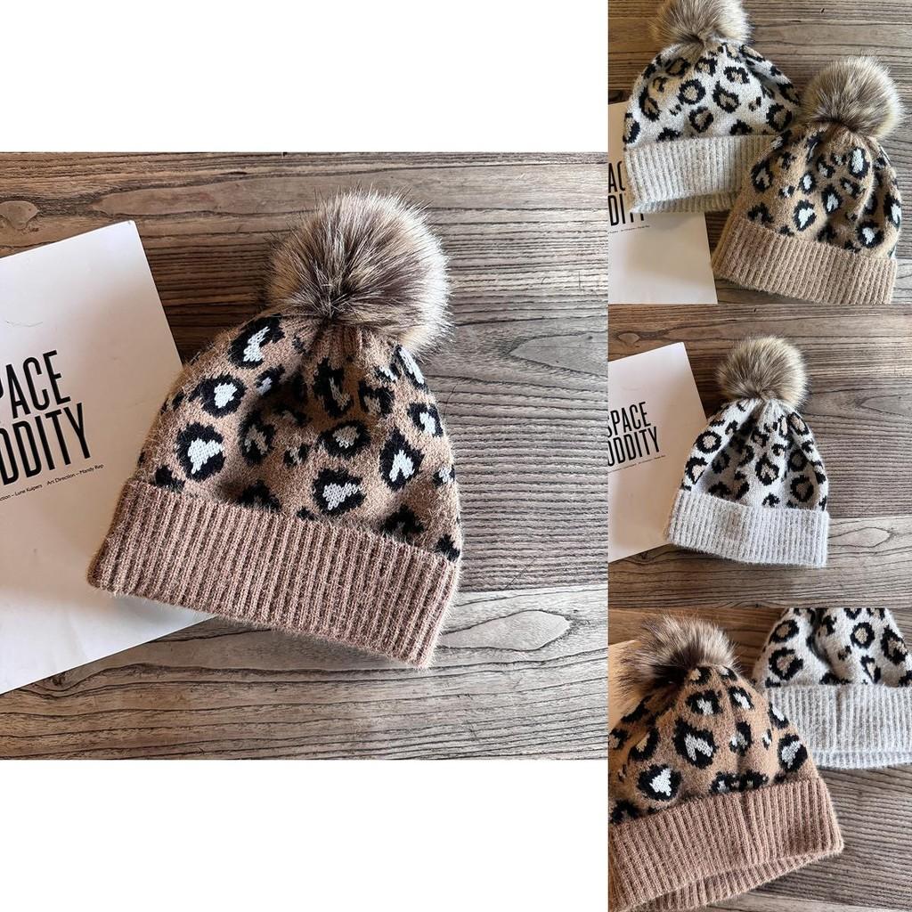 Fashion Leopard Print Pattern Women's Casual Warm Knitted Hatp For Outdoor Casual