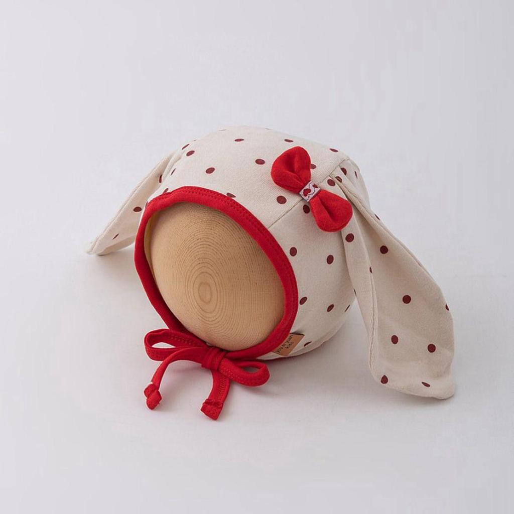 Niedliche Babymütze mit langen Ohren Beanie Punkt Schleife Neugeborenes Mädchen Baumwolle Schnürkappe Säugling Kleinkind Frühling Herbst Warme Ohrenschutzmützen