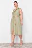 Women's Plus Size Dress New Season Fashion Green Straw Belt Woven Dress