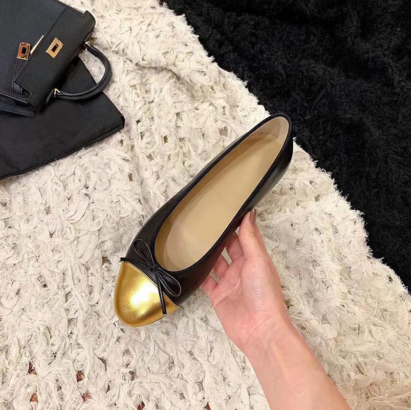 Flat bottomed single shoe women's shallow mouth round toe French bow color blocked ballet women's shoes