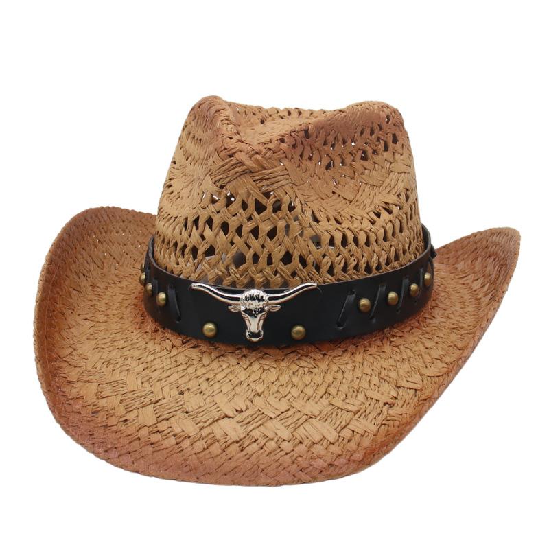 Hollow Spray Paint Straw Hat Natural Salty Grass Hand-Woven Men'S And Women'S Denim Hats Sun Protection Visor