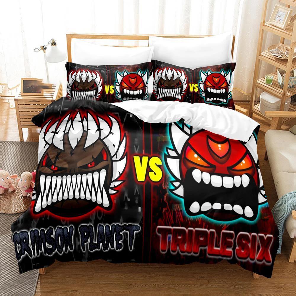 2D Spiel Geometry Dash Bettwäsche-Set Bettbezug Steppdecke Bettwäsche-Set Tagesdecke Kissenbezug King Queen Twin Größe Jungen Mädchen Erwachsene