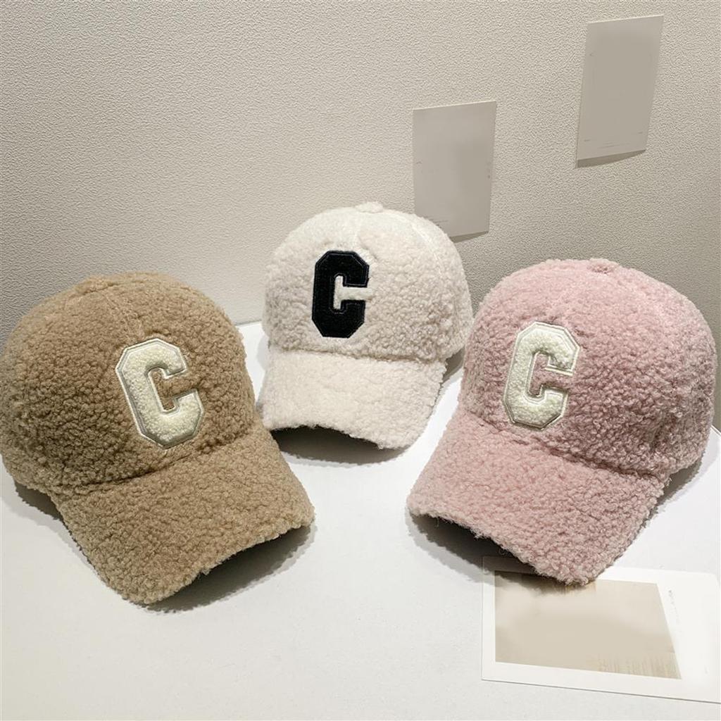 Adult Berber Fleece Baseball Cap Windproof Harajuku Duckbill Cap for Woman Girls Outdoor Hat with Embroidery C Letter