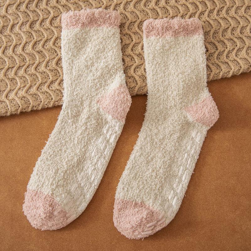 Non-shedding Coral Fleece Socks, Women's Glue Anti-slip Floor Socks, Star Half-fleece Winter Mid-calf Sleeping Socks