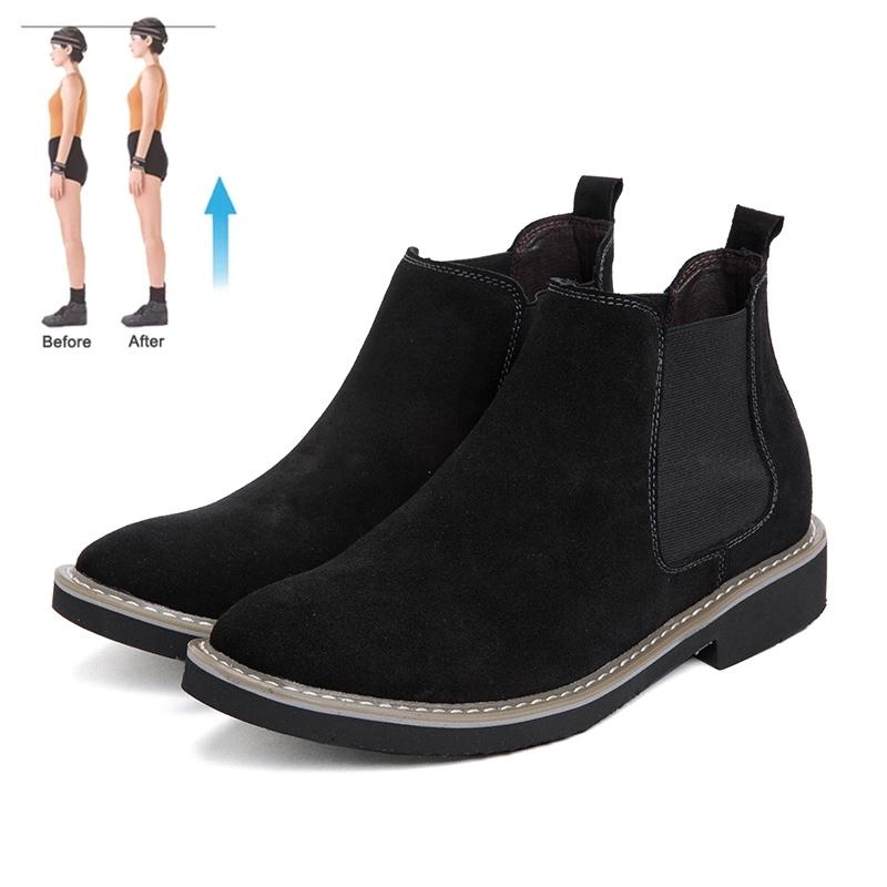 Men Boots Comfortable Elevator Shoes Height Boots Heightening Man Increase Insole 6Cm Slip-On Suede Ankle Boots Chelsea Boots 37