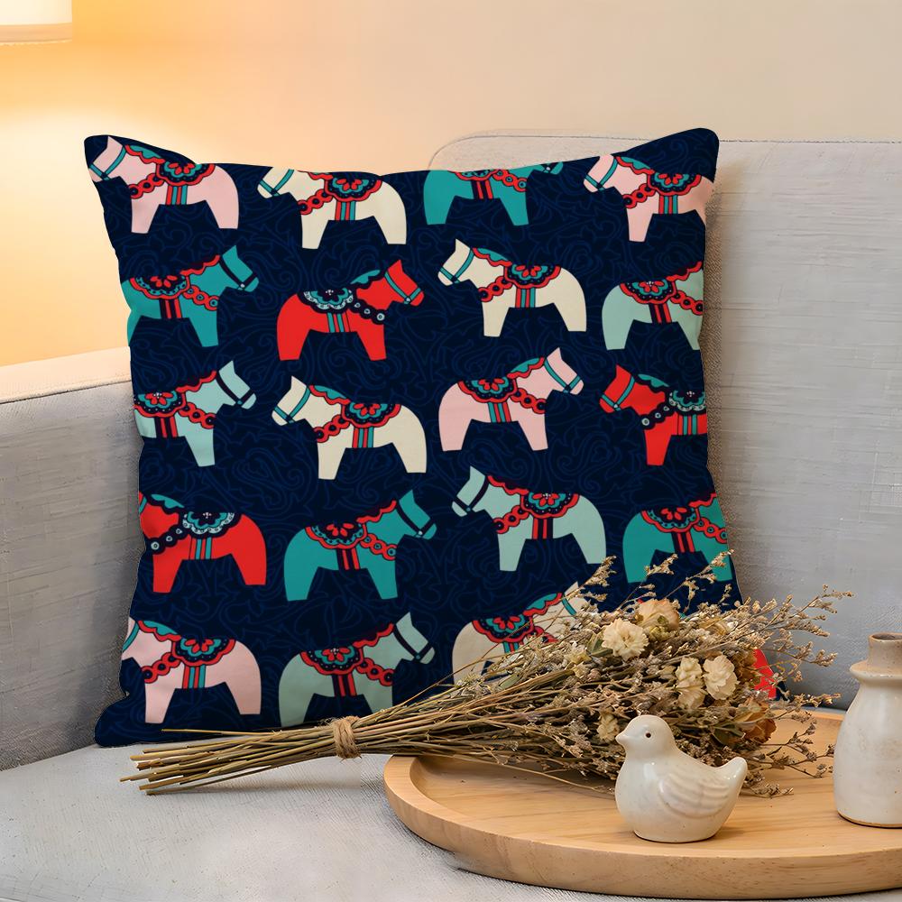 Cushion Cover Linen SkinFriendly Soft Decorative Case For Sofa Home Decor Anime Dala Horse Print Pillow cover