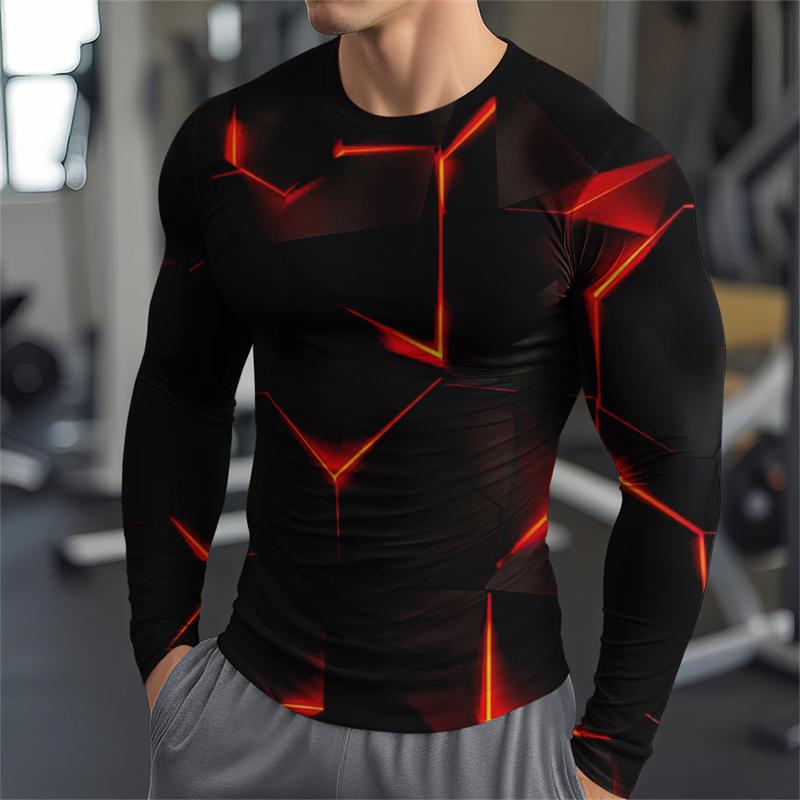 

Мужская модная футболка с длинным рукавом и круглым вырезом, с красочным геометрическим узором, напечатанным 3D-способом, и вставками. 5XL