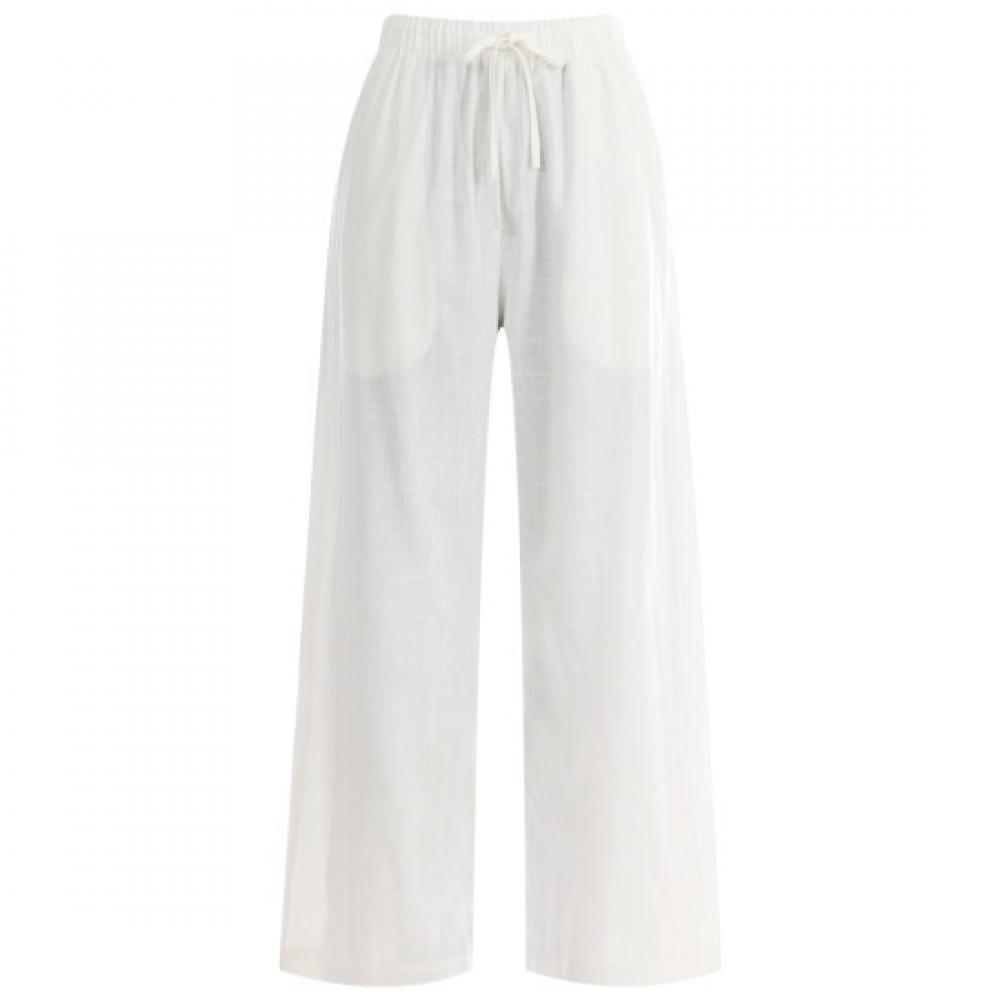 Shop Women Linen Wide Pants Cool Banding White Pic Wpt 11877