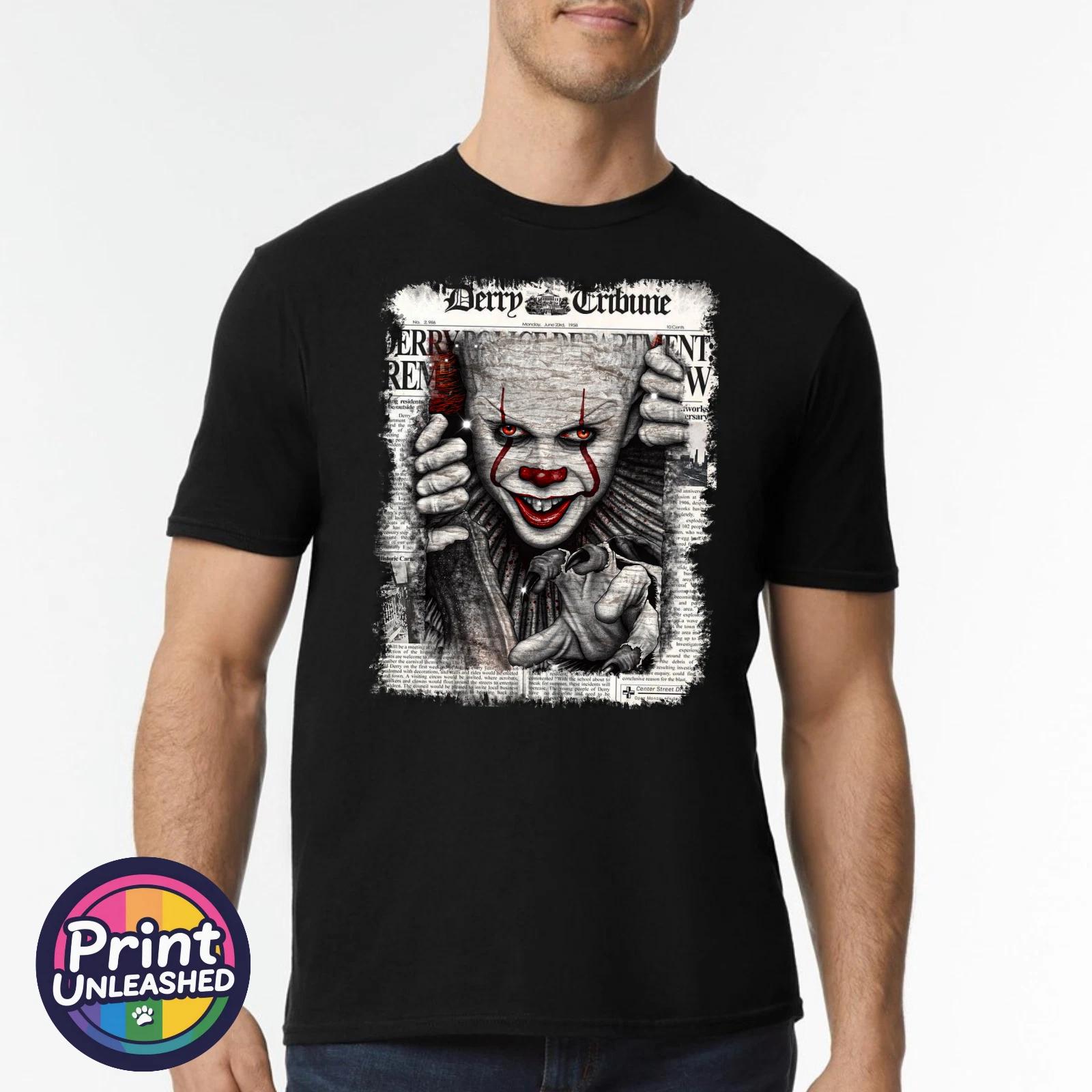 Horror Movie T-Shirt Derry Tribune IT Print Mens Scary Clown Tee Unisex S-2XL 2XL