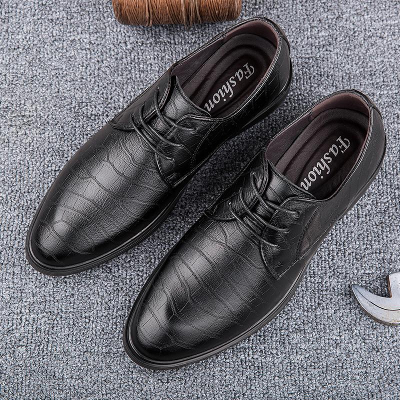 Classic Brand Brown Men's Genuine Leather Shoes Pointed Lace Up Office High-quality Business Shoes Men's Party Formal Shoes