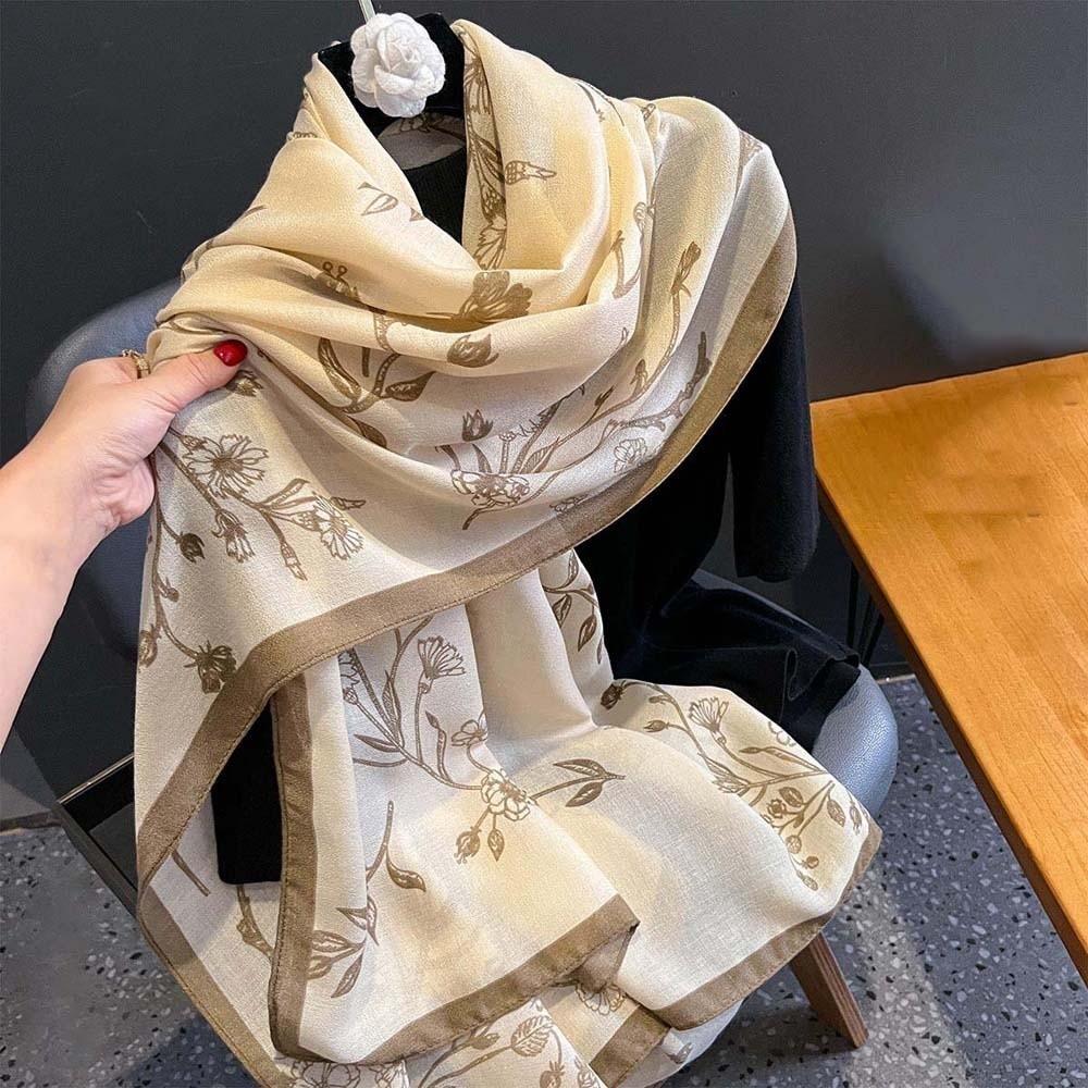 Long Thin Large Shawl Bird Patterned Sunscreen Headscarf Women Floral Scarf  Vacation