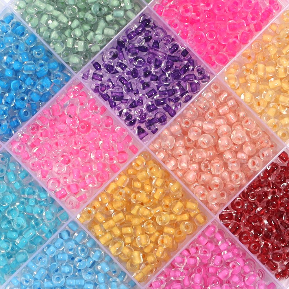 4mm Transparent Dyed Core Glass Seed Beads for DIY Bracelets, 450g Bag