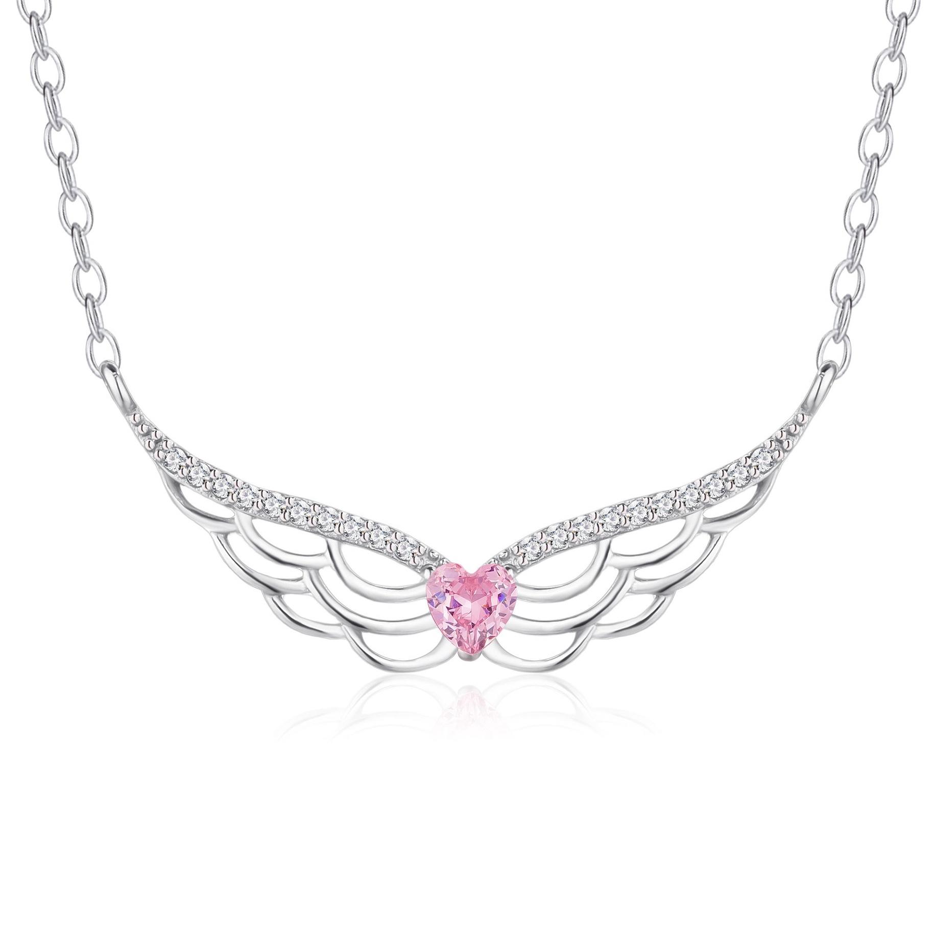 

Ожерелье с крыльями любви из серебра 925 пробы для женщин, цепочка с розовыми бриллиантами и персиковым сердцем, цепочка с ключицами и крыльями ангела 925 Silver