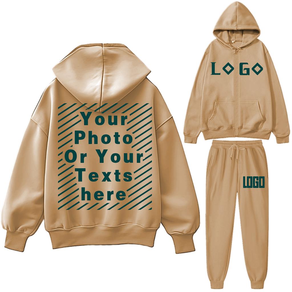 DIY16 Customize Your LOGO Tracksuit Suit Autumn Fashion Warm Hoodie Sweatshirts Two Pieces Oversized Solid Casual Hoody Pullovers