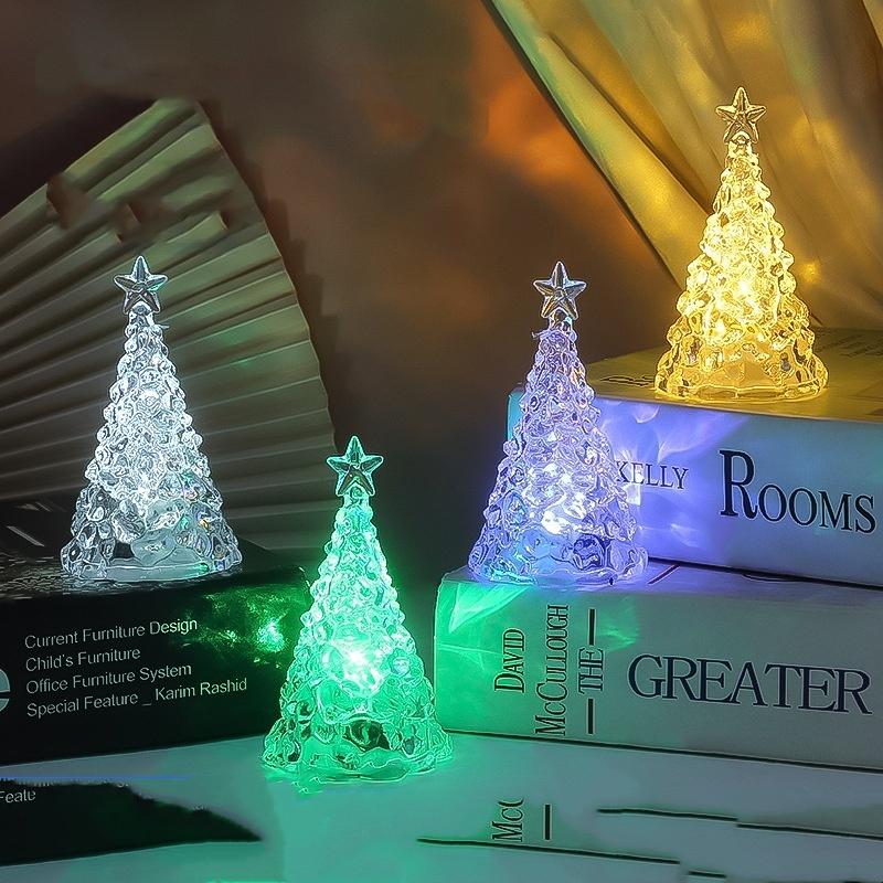Veilleuse Arbre de Noël en Cristal Ornement de Bureau de Noël Lampe Arbre de Noël Cadeau de Noël Brille dans le Noir Décoration de Maison