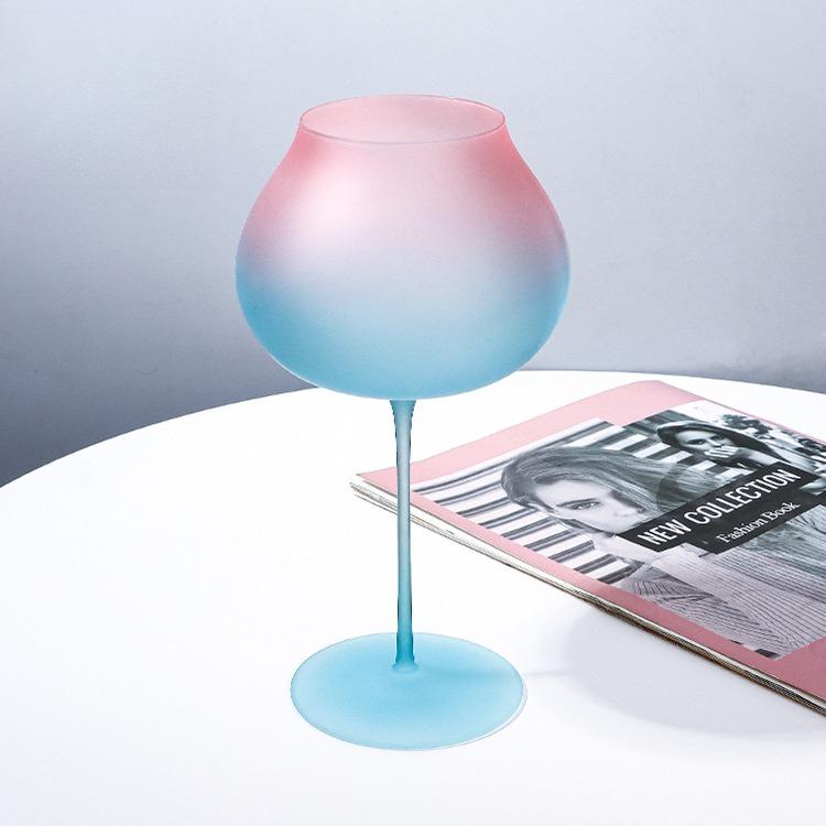 Elegant Moon Sea Blue Crystal Glass Wine Goblet Vintage Gradient Candy Color Home Use