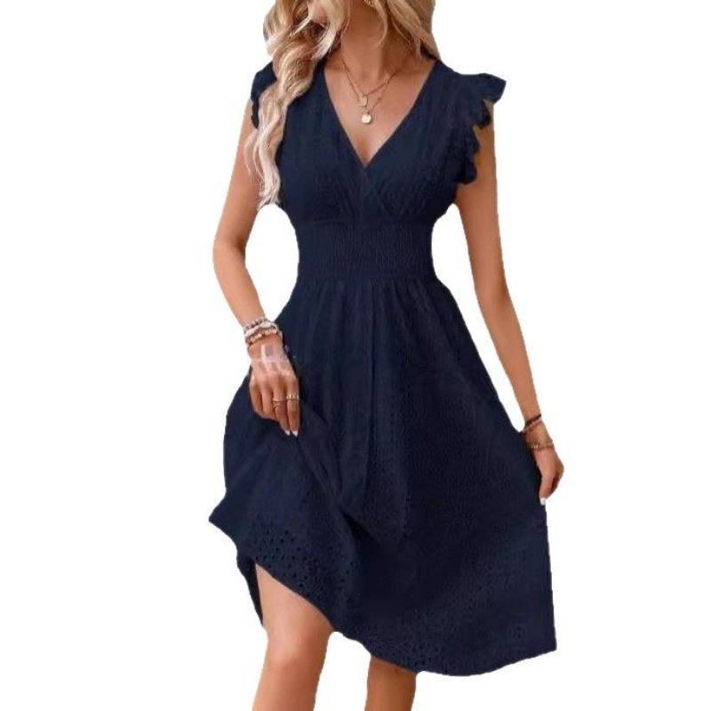 Women Plus Size V Neck Sleeveless Hollow Out Midi Dress For Beach Vacation