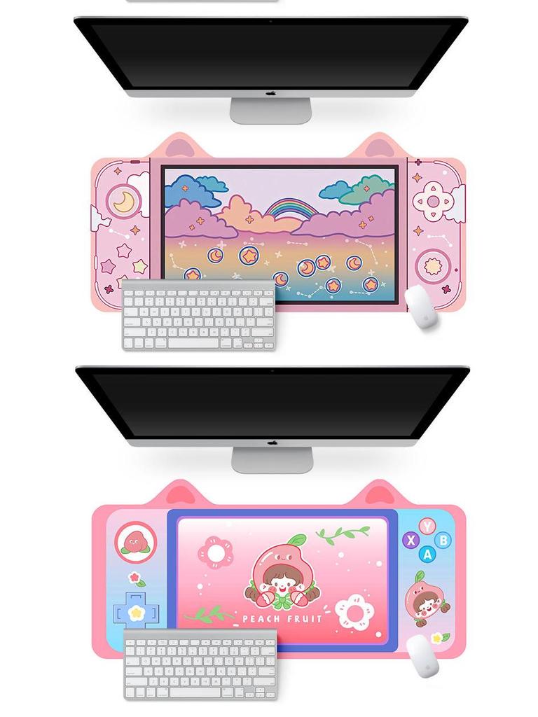 Extra Large Cute Cat Ear Gaming Mouse Pad - Cartoon Keyboard Desk Pad