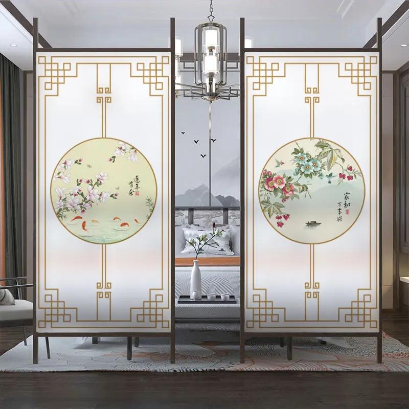No Glue Privacy Windows Film Decorative Chinese Classical Painting Stained Glass Static Cling Frosted Window Stickers 03