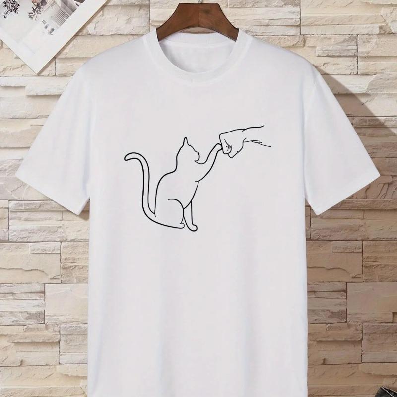 

Футболки с круглым вырезом и принтом кота Повседневные футболки Топы с коротким рукавом Мужская летняя одежда Футболки мужские XXXL белый