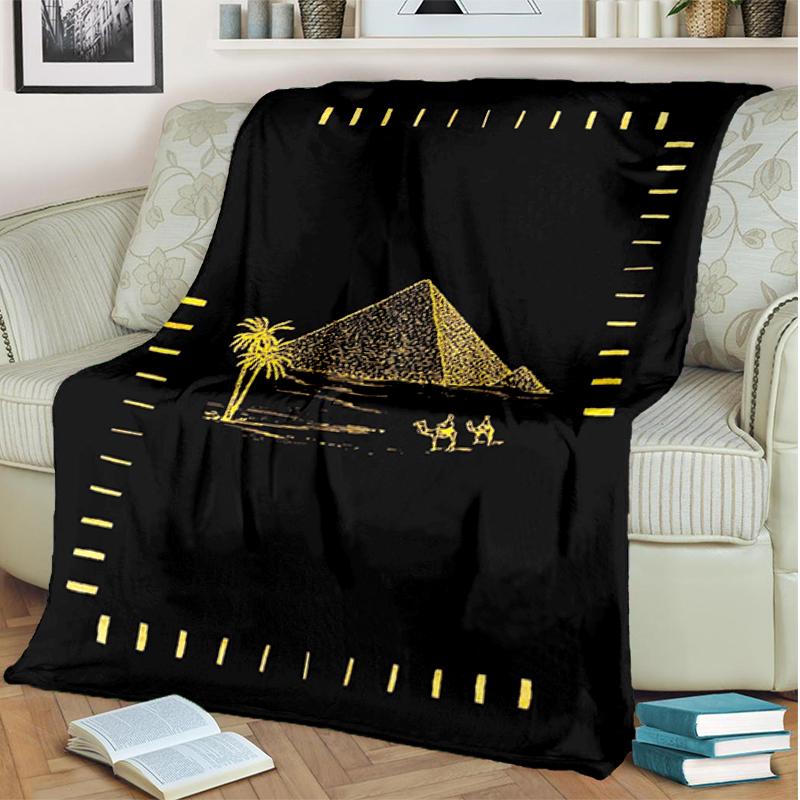 1PC Egyptian theme printed blanket, all season lightweight home office outdoor nap multifunctional blanket A6