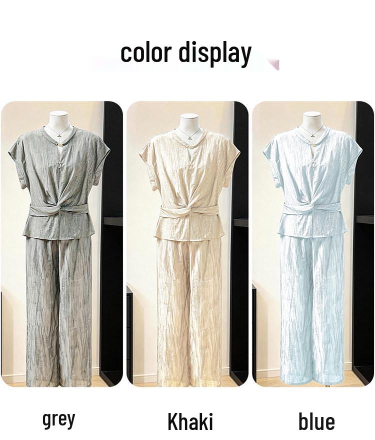 2026 Summer Slimming Two-Piece Set: Waist-Cinching Top & High-Waisted Wide-Leg Pants